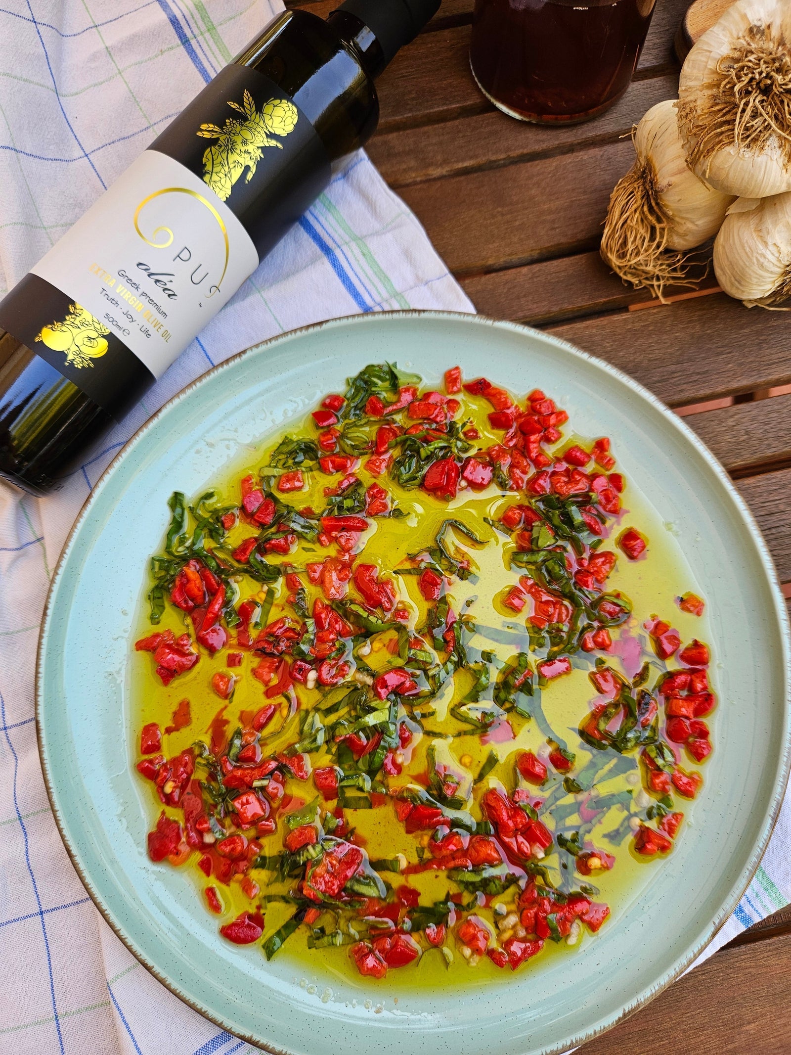 Loaded Olive Oil with Roasted Pepper and Garden-Fresh Basil