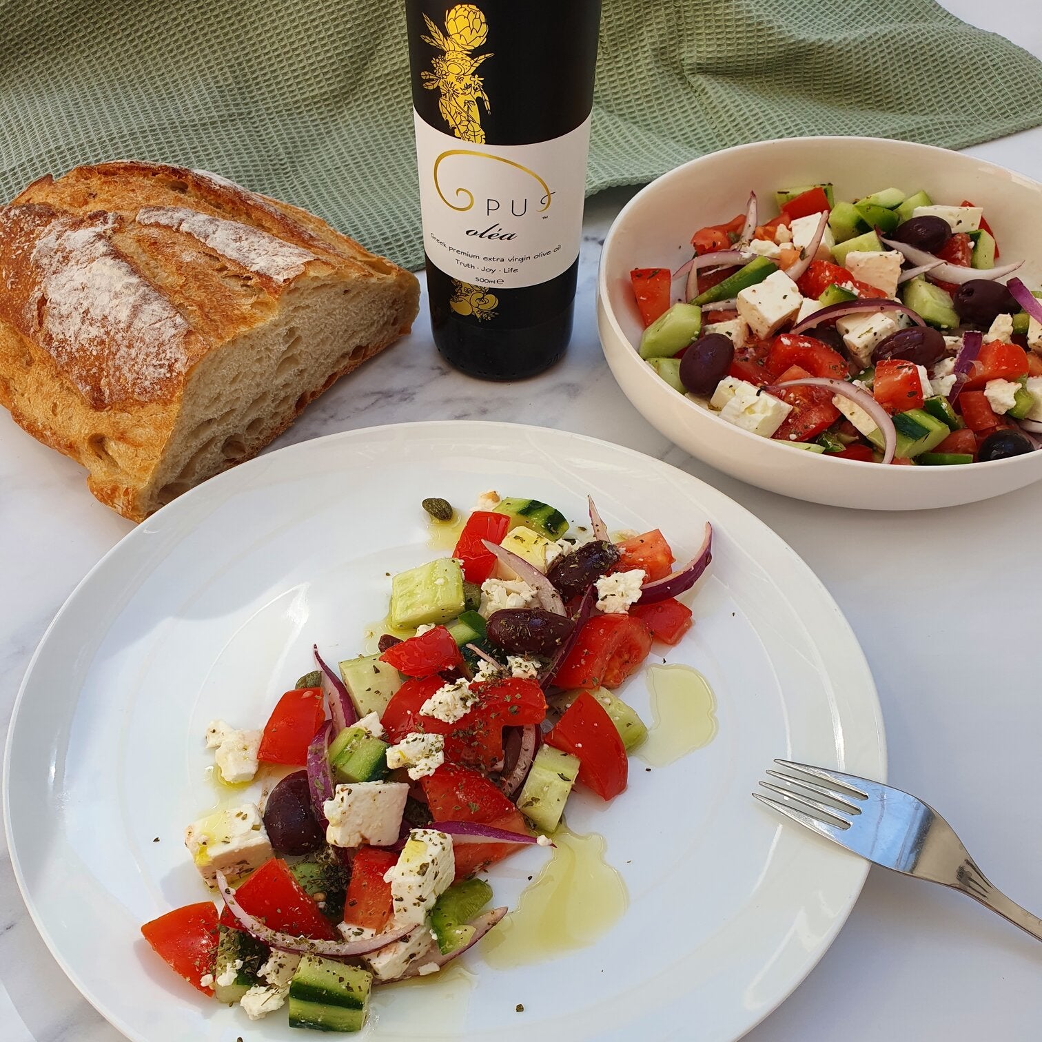 Classic Greek salad with Opus Olea extra virgin olive oil