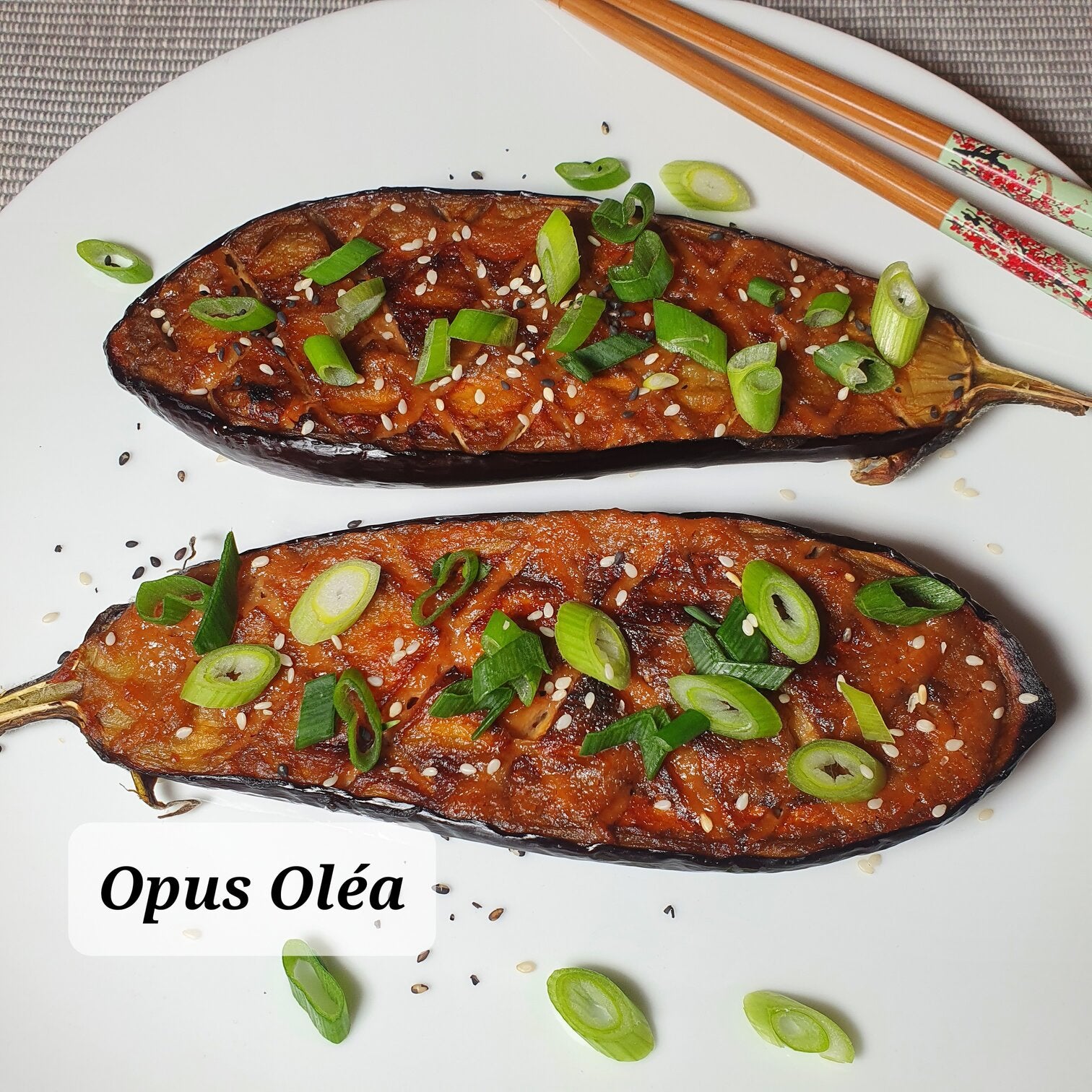 Japanese inspired eggplant with Opus Olea extra virgin olive oil