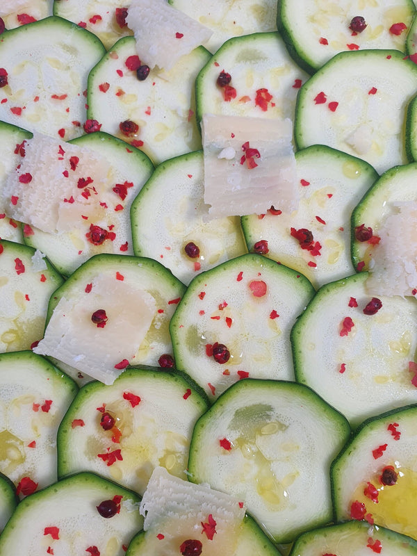 Carpaccio of courgette with pink peppercorns - Opus Live Well
