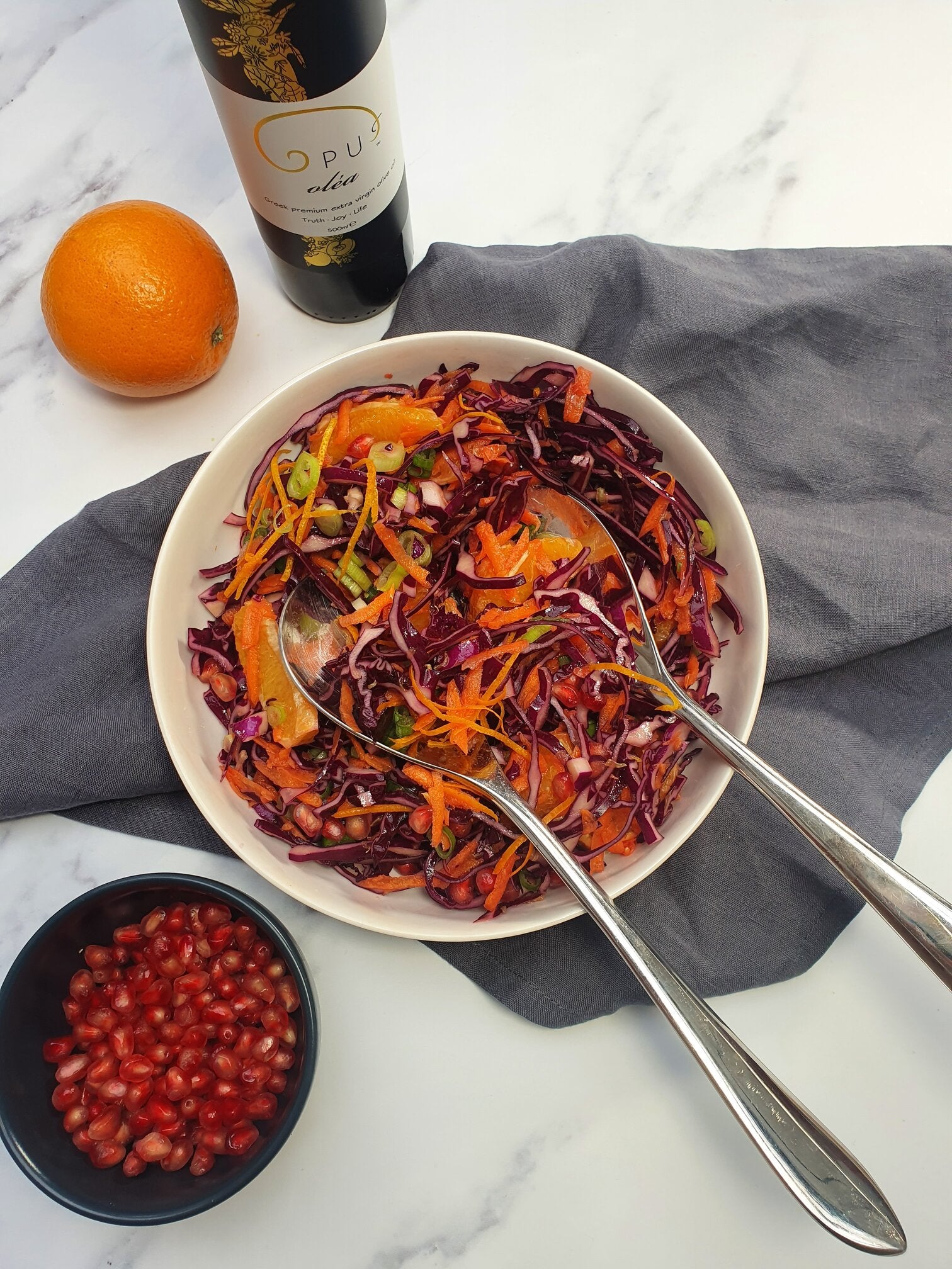 colorful vegan cabbage and orange salad