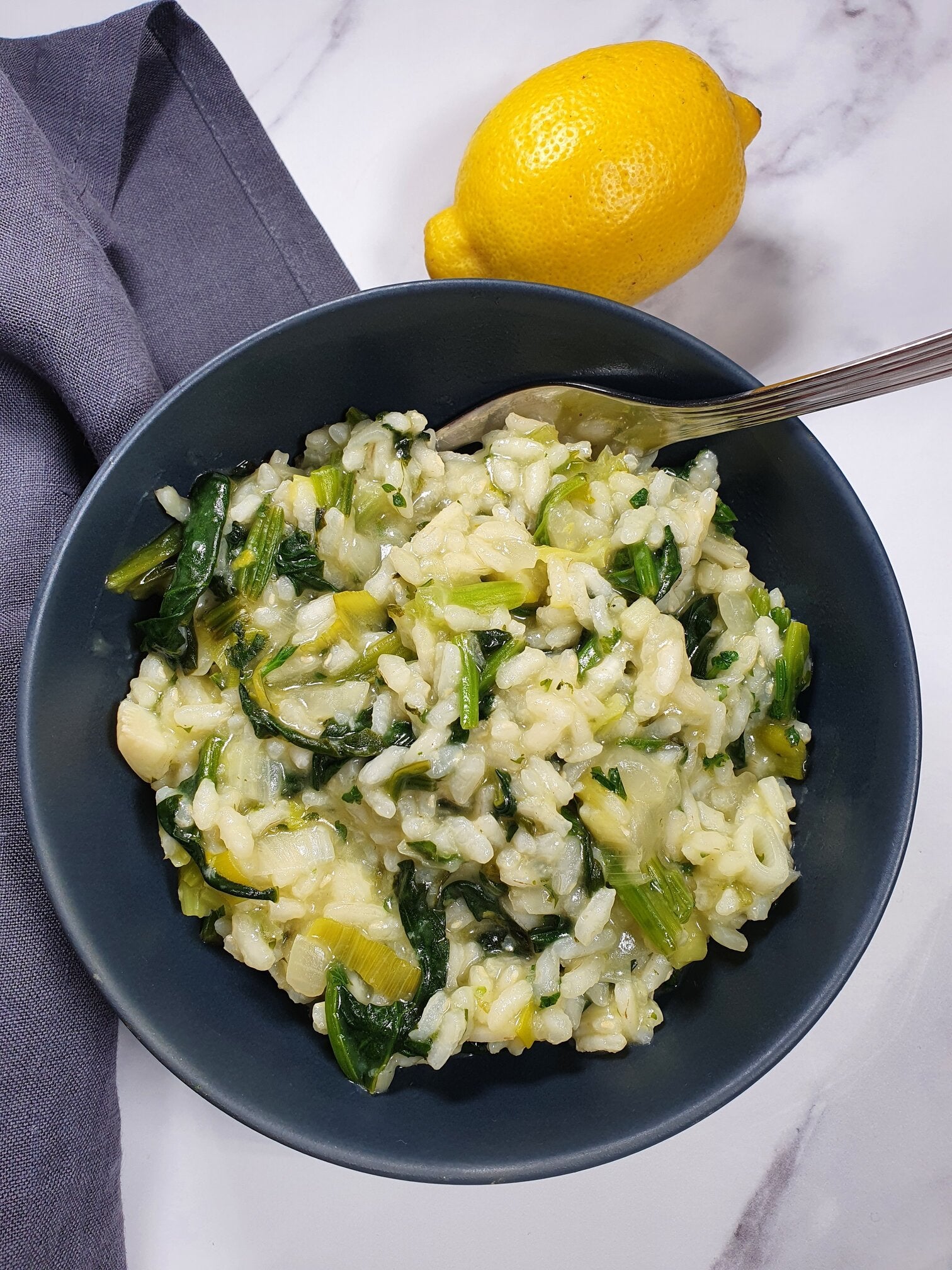 Greek spinach risotto with Opus Olea extra virgin olive oil