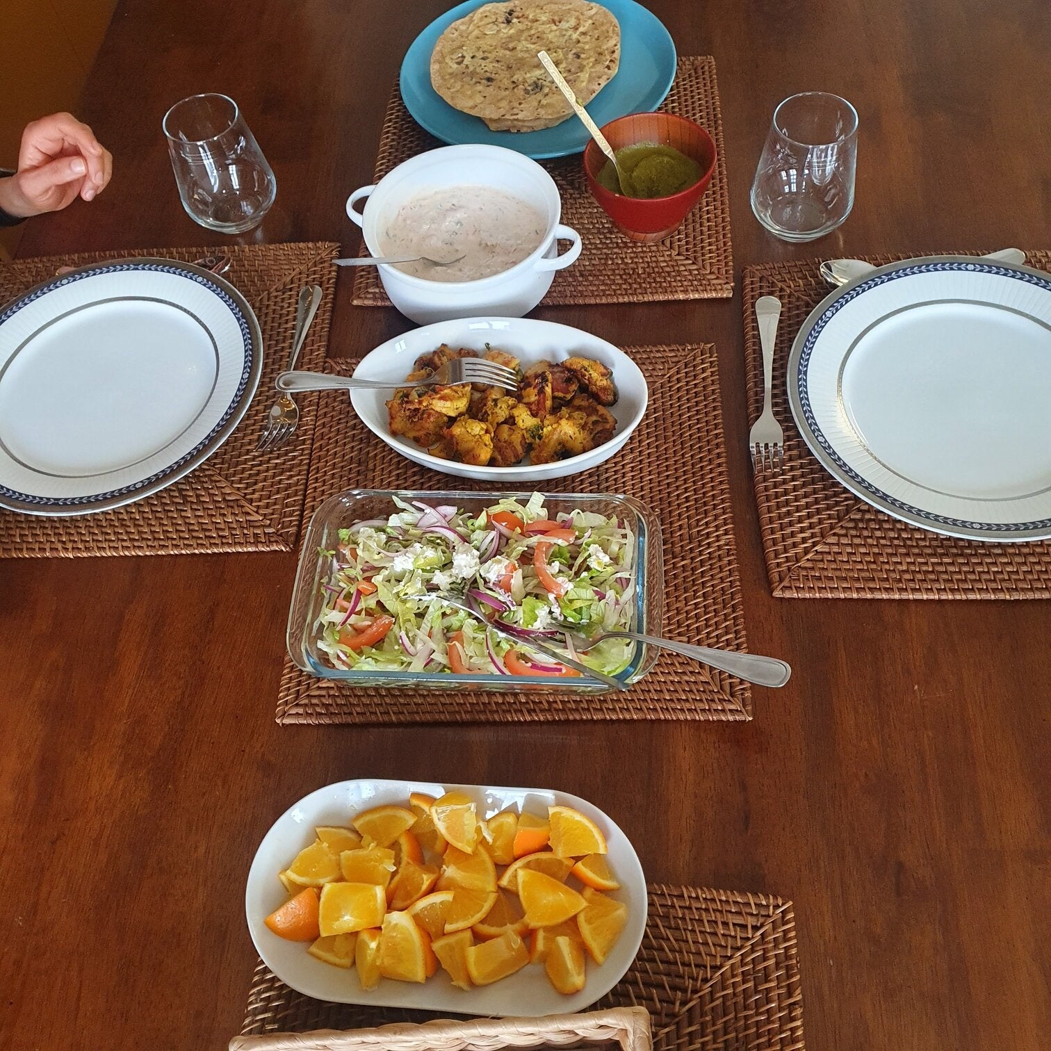 Fusion Indian-Med rotis with chicken and Opus Olea extra virgin olive oil