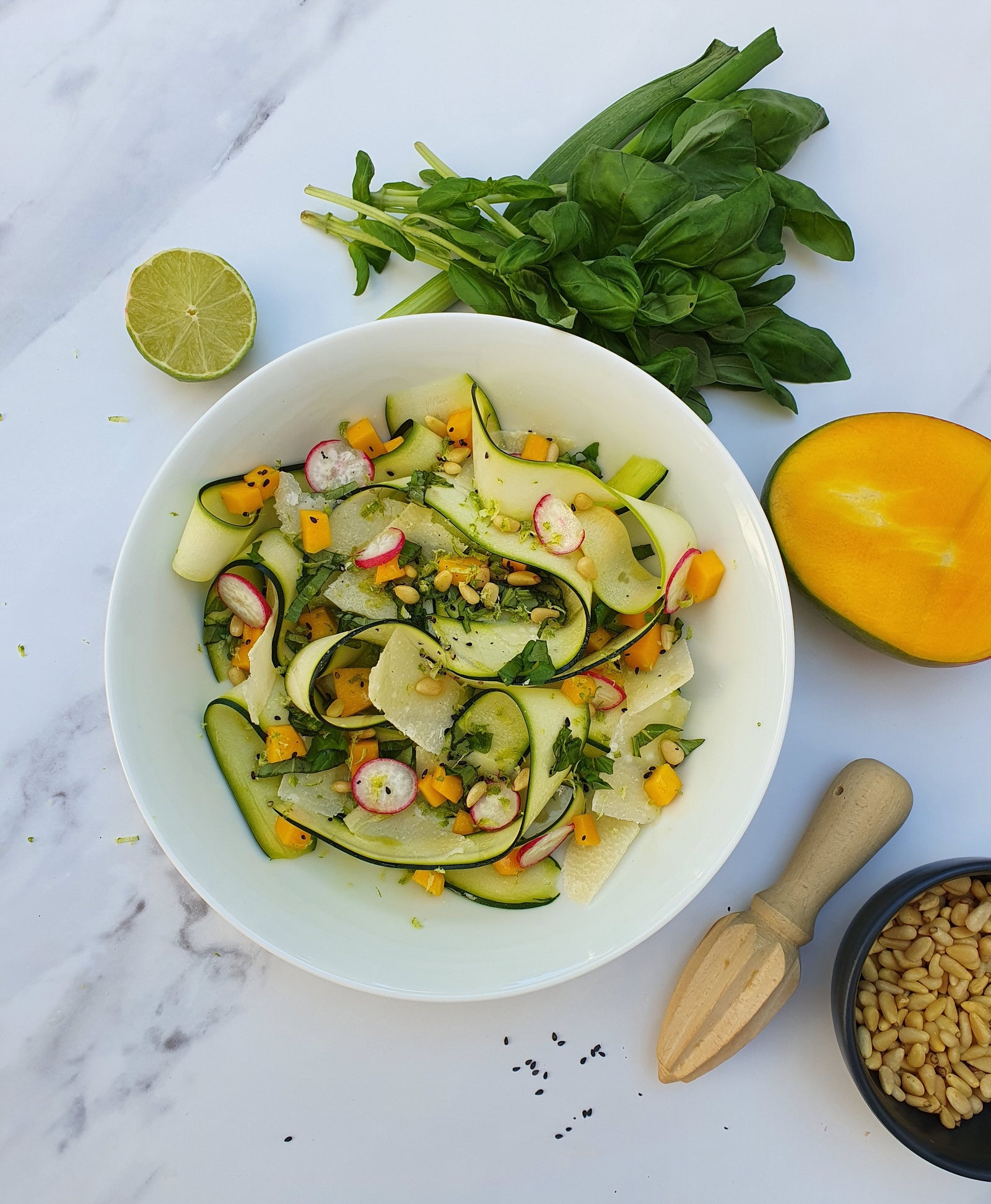 Mango courgette zucchini salad 