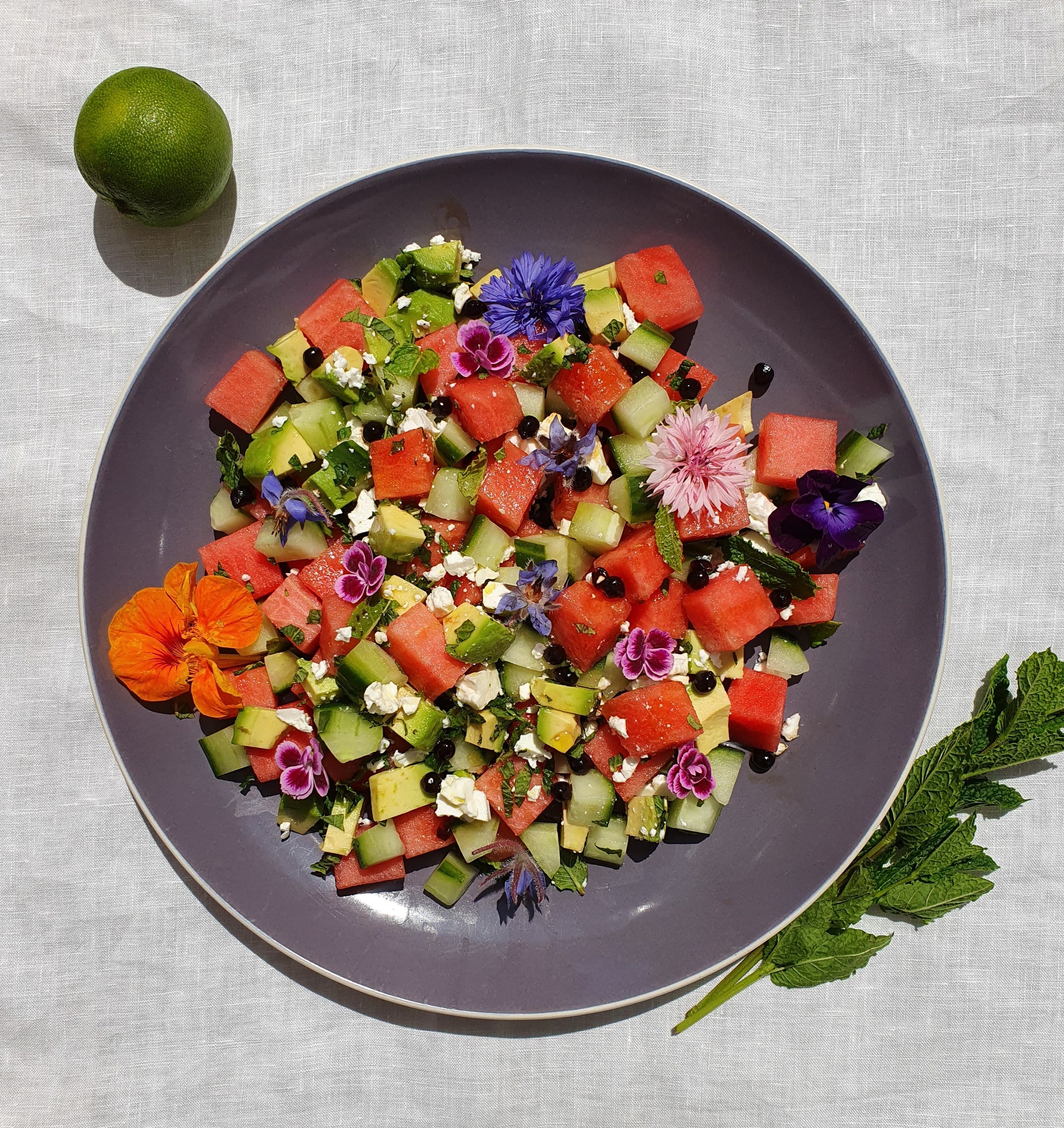 Watermelon salad with olive oil
